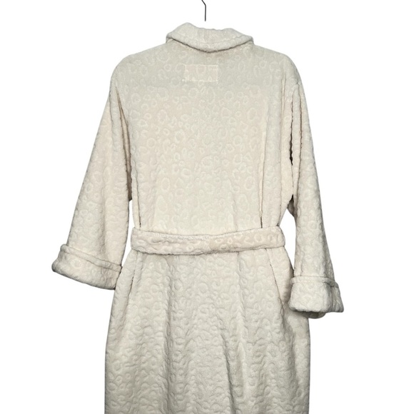 Oscar de la Renta Cream Plush Leopard Embossed Patterned Long Robe Sz L/XL - Picture 5 of 14